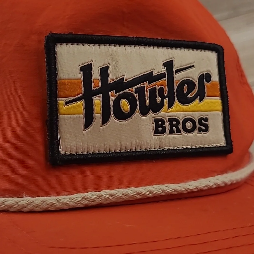 HOWLER BROS Orange Flat Bill Spellout‎ Logo Mens Snapback Casual Preppy Hat Cap